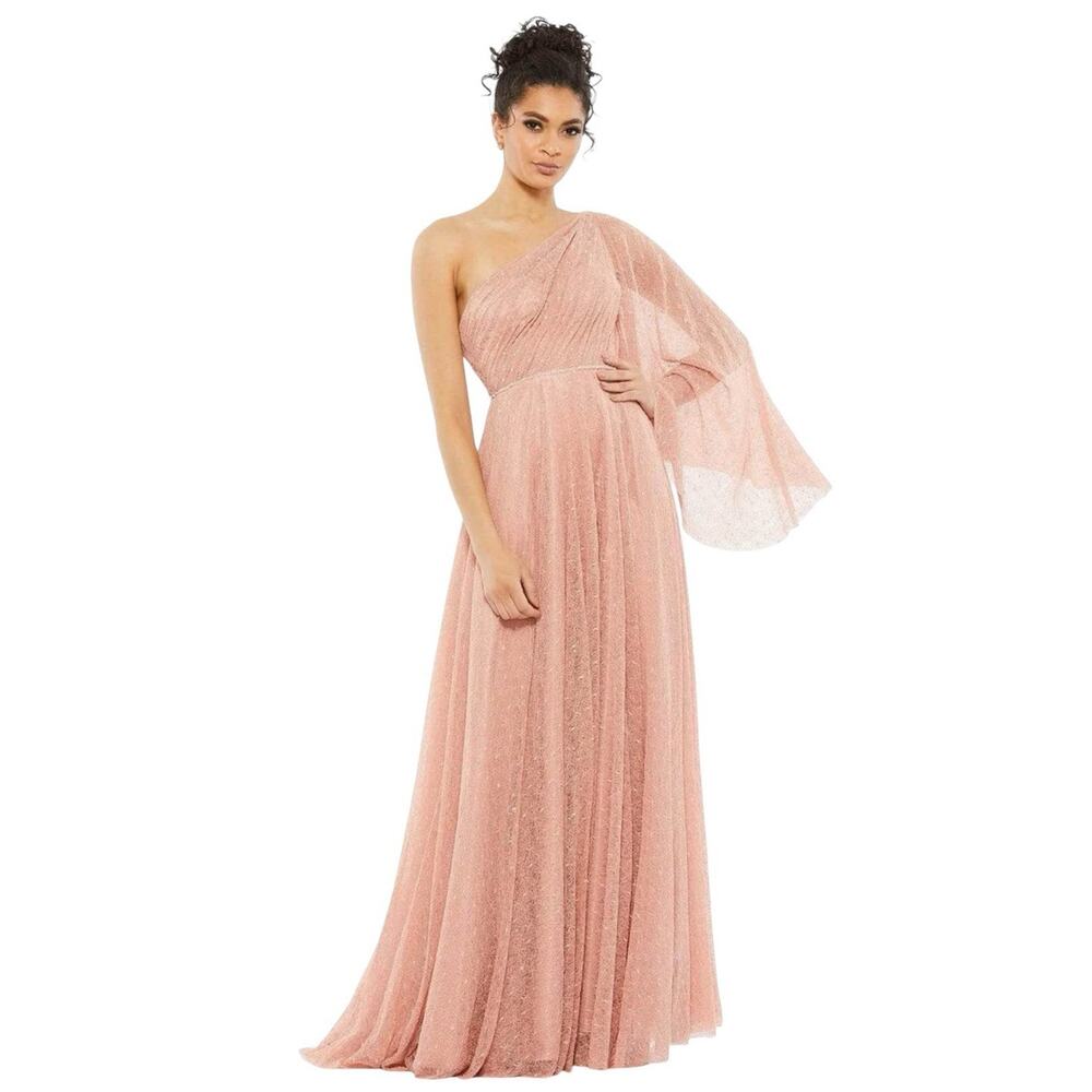 Mac Duggal 11244 Salmon One Shoulder Cape Sleeve Gown Size 6 $598